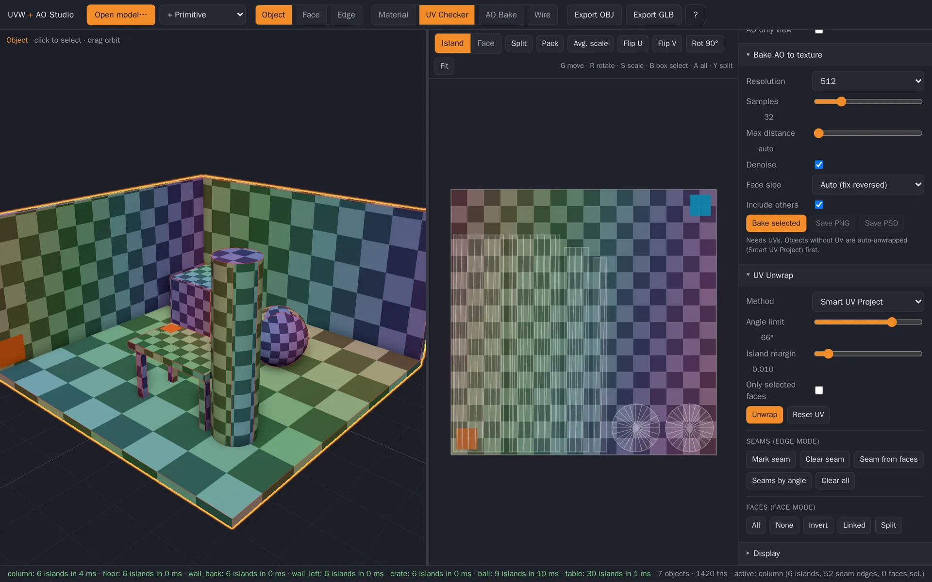 Click to view large image Smart UV Project with UV checker and the UV editor next to it